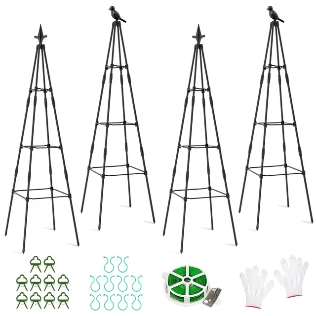 Garten Obelisk Pflanze Rankhilfe Gartenobelisken-Set Kletterhilfe für Kletterpflanzen, Metall Garten Rankgitter für öffentliche Plätze und Private Höfe,120cm 4Pcs