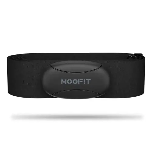 moofit HR8 Pulsmesser Brustgurt, Low Energy Echtzeit-Herzfrequenzdaten Bluetooth 5.0/ANT+, Größere Kommunikationsreichweite, IP67 Wasserdicht, Kompatibel mit iOS/Android Apps, Fitnessgeräte, Schwarz