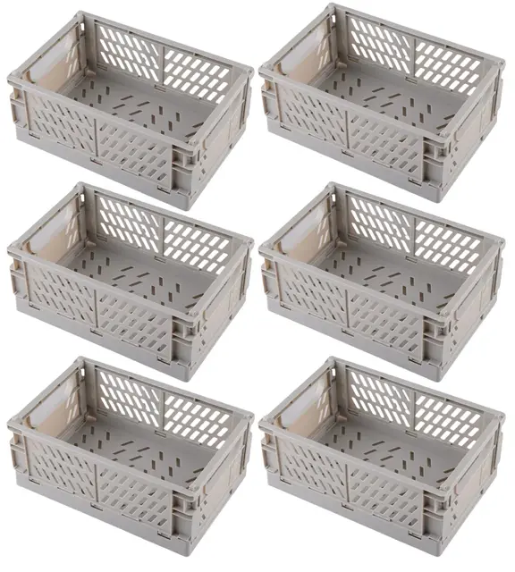 6 Stück Klappbox Gray 25×16×10cm,Klappkiste Körbe Aufbewahrung Zusammenklappbarer Tragbar Aufbewahrunskisten Bunt aufbewahrungskiste Geeignet für Küche,Bad,Büro,Schlafzimmer