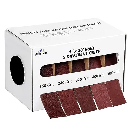 Schleifpapier Rolle - 6m x 25mm Schleifpapier 5 Körnung 150, 240, 320, 400 und 600, Schleifpapierrollen mit Spenderbox, Schleifpapier Set für Handschleifer zum Holz Metall