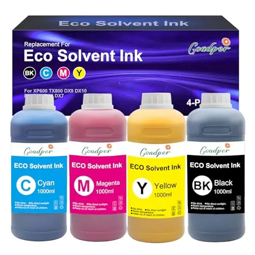 Eco Solvent Tinte Eco Solvent Ink 1000ml für Eco Lösungsmittel Tinte kompatibel mit XP600 TX800 DX9 DX10 DX11 DX4 DX5 DX7 I3200 I1600 Mimaki, Roland, Mutoh （BK,C,M,Y）