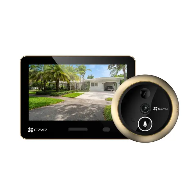 EZVIZ WLAN Türspion mit 5,5-Zoll-Farbbildschirm, 4K Kabellose Video Türklingel Kamera mit 155° Weitwinkel & 7,100mAh Akku, KI-Personenerkennung & PIR Sensor, 2,4GHz, EP4(Gold)