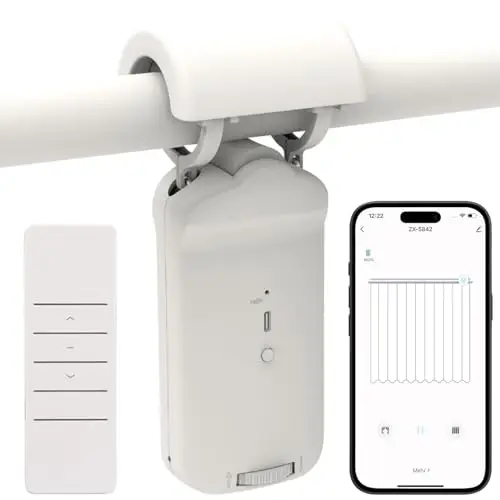 Luminea Home Control Gardinenmotor: Smarter 3in1-Vorhangmotor, Akku, Bluetooth, Fernbedienung, Timer, App (Vorhang-Fernbedienung, Automatischer Vorhangöffner, Alexa)