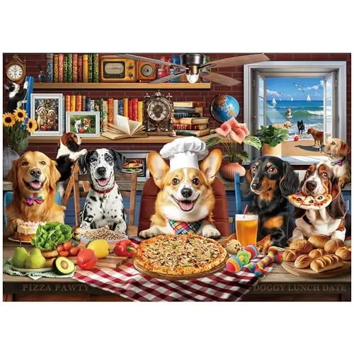 BenBen 500 Teile Puzzle für Erwachsene, Hunde Dinnerparty, 50 x 35 cm, Tiere Klassische Puzzles für Frauen und Männer, als Heimdekoration