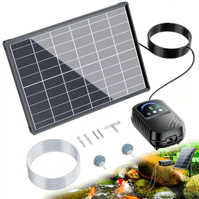 Biling Solar Teichbelüfter 8W Sauerstoffpumpe Teich Solar mit 5000mAh Akku Leise Teichluftpumpe Für Gartenteich Aquarium Winterfrostschutz Einstellbarer Luftstrom 2 Auslässe, auch an Bewölkten Tagen