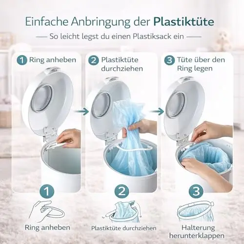 Fillikid Windeleimer Exklusiv | Windeltonne geruchlos | fasst ca. 40 Windel | gross und komfortabel 30 L | Metall mit Abdichtung | für normale Müllbeutel | keine teuren Nachfüllkassetten