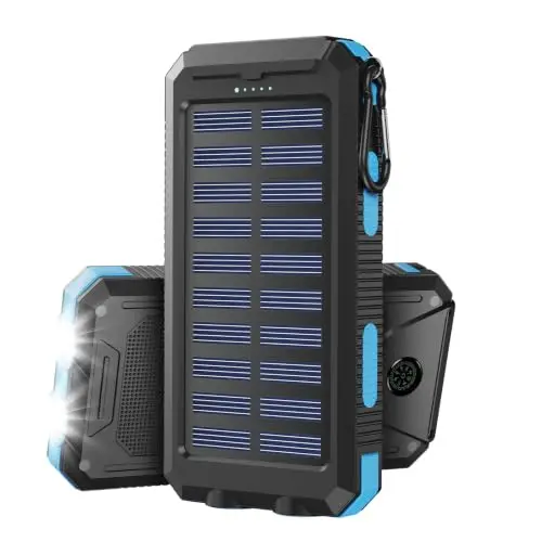 Vikeri Solar Powerbank 26800mAh, Powerbank Solar Wasserdichtes USB C Externer Akku mit 4 Outputs, Power Bank für Smartphones, Tablets und mehr (Blau)