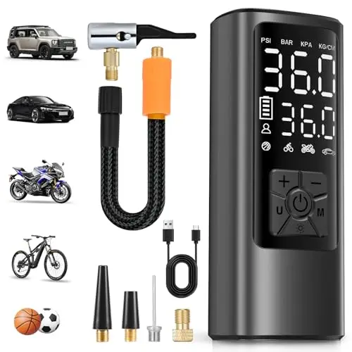 HOVVIDA Elektrische Luftpumpe, 10,3 bar Fahrradpumpe, Digitale Akku-Luftpumpe mit Druckvoreinstellung & Auto-Abschaltung, Wiederaufladbar, Luftpumpe für E-bike, Auto, Fahrrad, Motorrad, Bälle