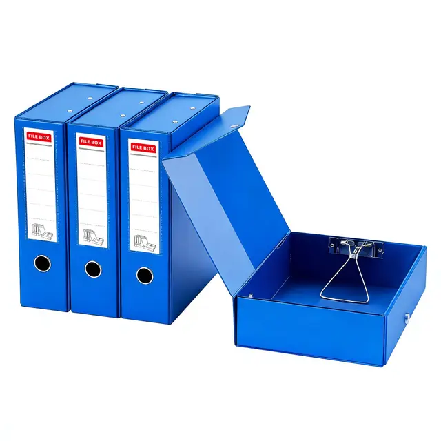 GUOKOFF Archivbox A4 mit Deckel 88mm Rücken Blau 4er-Set