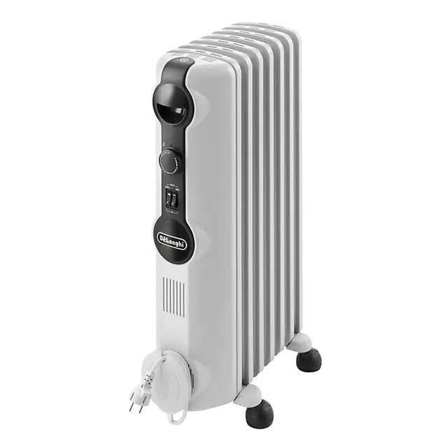 De'Longhi Radia S – Ölheizer für Räume bis 45m³, Elektroheizung mit Sicherheitsthermostat, 7 Rippen, Individuelle Heizung mit Frostschutz, Tragbar, 1500W, Weiß (TRRS0715)