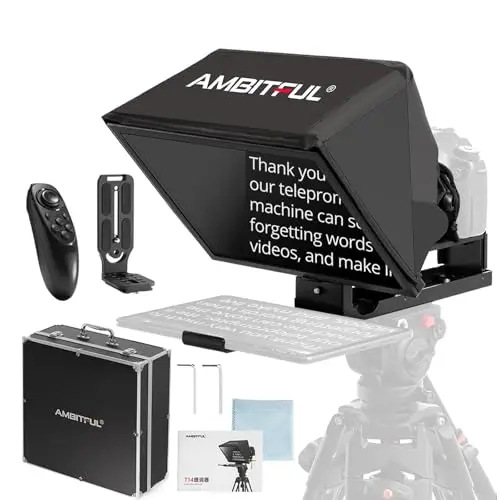 Ambitful T14Pro Teleprompter für Kamera, iPad, Android-Tablet, Smartphone, App-Steuerung/keine Montage, kompatibel mit iOS Android, für Online-Tech/Interview/Vlogger/Live-Streaming