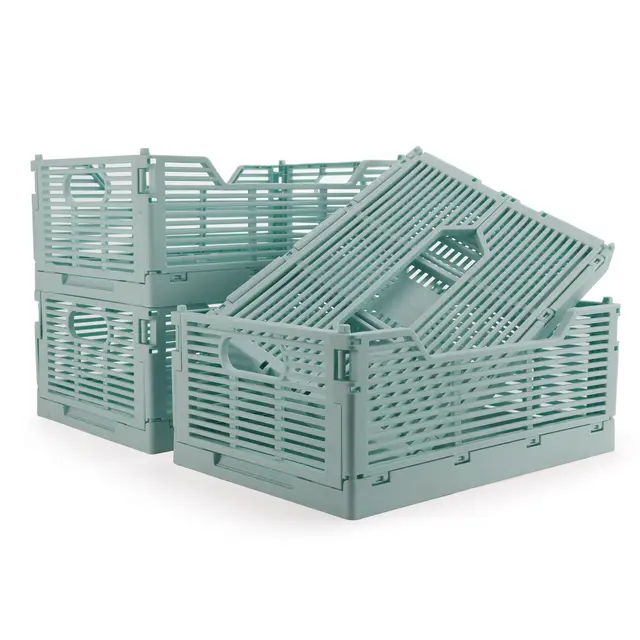 4 Stück Klappbox, Kunststoff Klappkiste Aufbewahrungskorb, Stapelbar Faltbarer Aufbewahrungsbox Kisten Aufbewahrung für Haus Klassenzimmer Büro Küche Schlafzimmer (30.5x20.5x12.5cm, Blau)