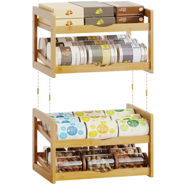 BAMBANG Konserven Dosen Organizer Bambus 4 Ebenen Abnehmbar,Vorratskammer Speisekammer Ordnungssystem,Dosenregal Dosenorganiser Vorrats-Organizer,Dosen Aufbewahrung Vorratsschrank Vorratsraum Holz