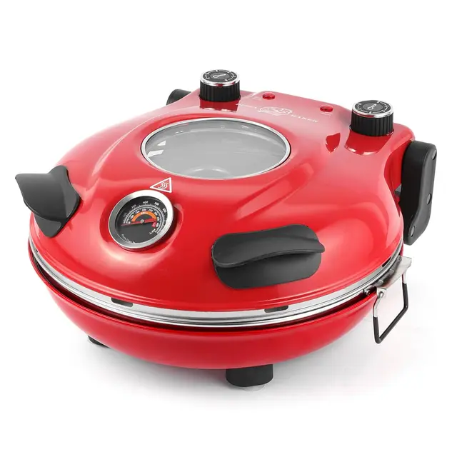 KLAIF Elektrischer Pizzaofen 420 °C, separat regelbare Ober- und Unterhitze, 31 cm Keramik-Pizzastein, 1200 W, Kompakter Pizzaofen für Zuhause, LM-Rot