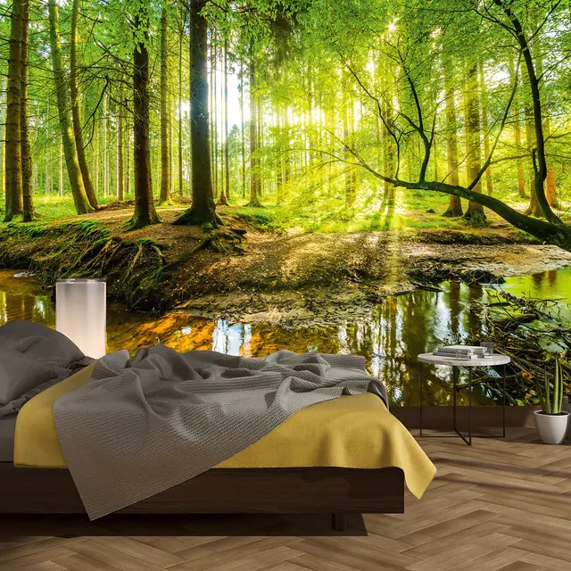 Fototapete Wald 366 x 254 cm inklusive Kleister Bäume Holz Sonne Natur Schlafzimmer Wohnzimmer