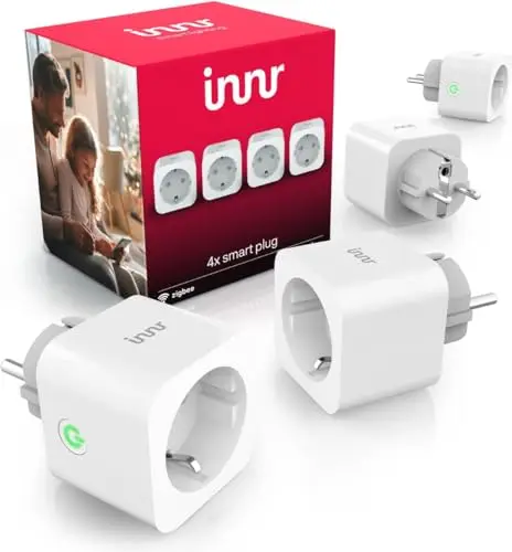 Innr Smart Plug, funktioniert mit Hue* und Alexa (Bridge erforderlich), Zigbee Repeater, 16A Steckdose mit Strommessung, 4 Stück