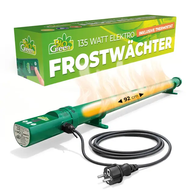 BioGreen elektrische Heizung für Gewächshäuser | Frostwächter inkl. Digitalthermostat | 135 W Gewächshausheizung mit Überhitzungsschutz | IP55
