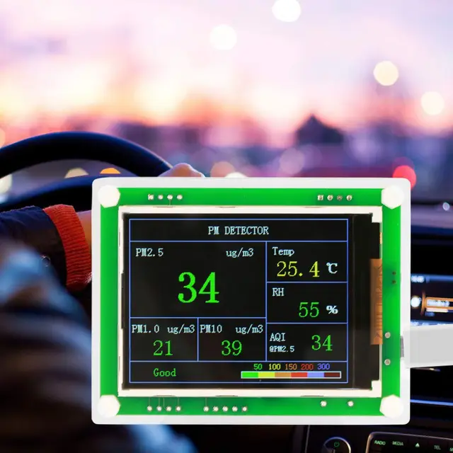 Luftqualitätsdetektor, 2,8-Zoll-TFT-Multifunktions-Digitalauto PM2.5 Luftqualitätsdetektor-Monitor in PM1.0, PM10.0, PM2.5, Temperatur, Luftfeuchtigkeit, Partikeln für zu