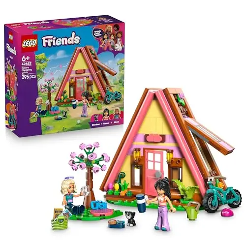 LEGO Friends Glampinghütte in freier Natur - Miniatur Spielhaus mit 2 Minifiguren, Katzenfigur & Zubehör inkl. Betten & Essen - Kinderzimmer Deko - Geschenk für Mädchen ab 6 Jahren - 42682