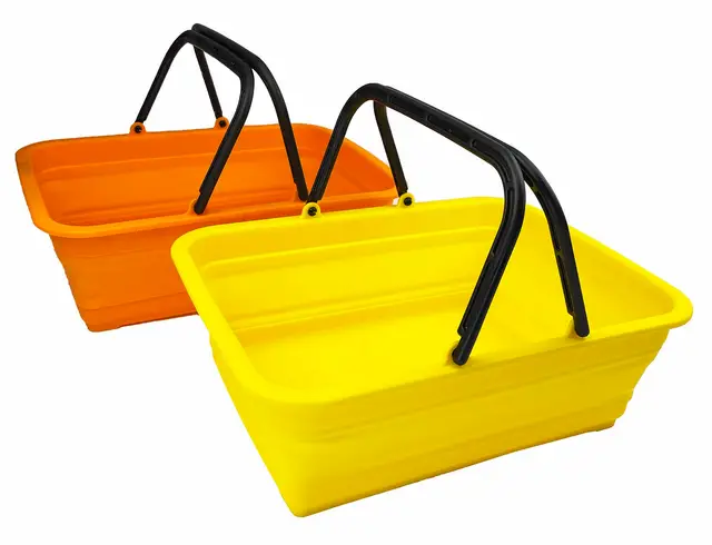 SAMMART 8L Zusammenklappbarer Korb mit Griff – Tragbarer Outdoor-Picknickkorb/Krater – Faltbare Einkaufstasche – Platzsparender Aufbewahrungsbehälter (Goldgelb + Mandrainrot (2er-Set))