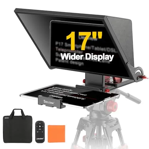 Desview P17 Teleprompter Aluminiumlegierung 17 Zoll, Prompter für iPad/Tablet mit Fernbedienung und App, Tragetasche - Ideal für Online-Unterricht, Livestreams & Vlogging