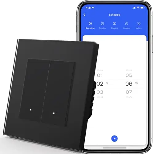 Alexa Lichtschalter, Wlan Smart Lichtschalter Unterputz Kompatibel mit Alexa/Google Home, Funktioniert mit Tuya/Smart Life App, Neutrale Leitung Benötigt 2 Fach 1 Weg