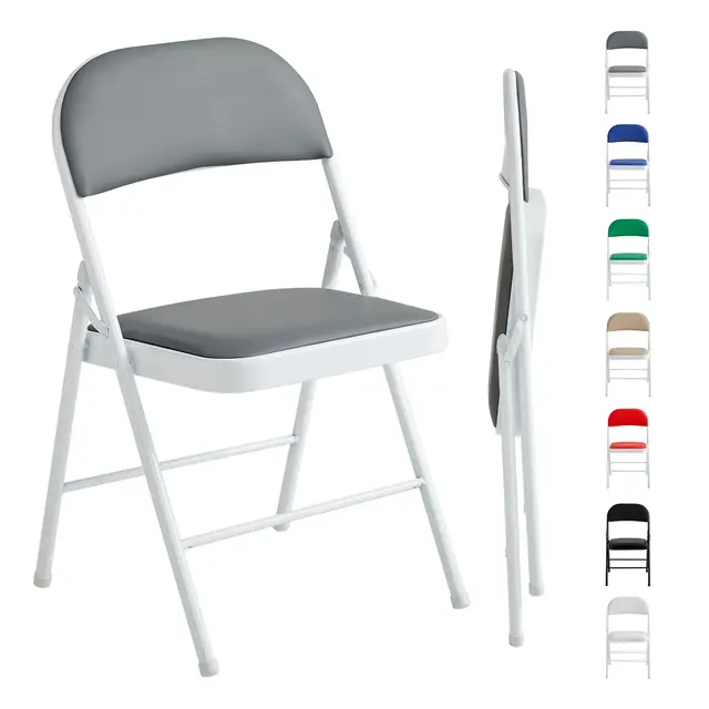 mcc direct 1 Stück Klappstuhl, Kunstleder Klappstuhl mit Metallrahmen und gepolstertem Sitz, einfach zu Falten und aufzubewahren für Zuhause, Büro, Esszimmer und Empfang (Grau)