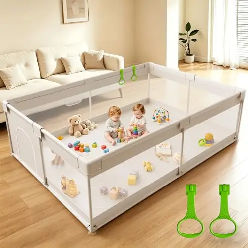Großes Laufstall Baby 175x150x66cm - Sicherer XXL Laufgitter Baby mit Atmungsaktivem Netz, Einfacher Aufbau, Kinderlaufstall Rutschfest & Stabil für Wohnzimmer und Garten