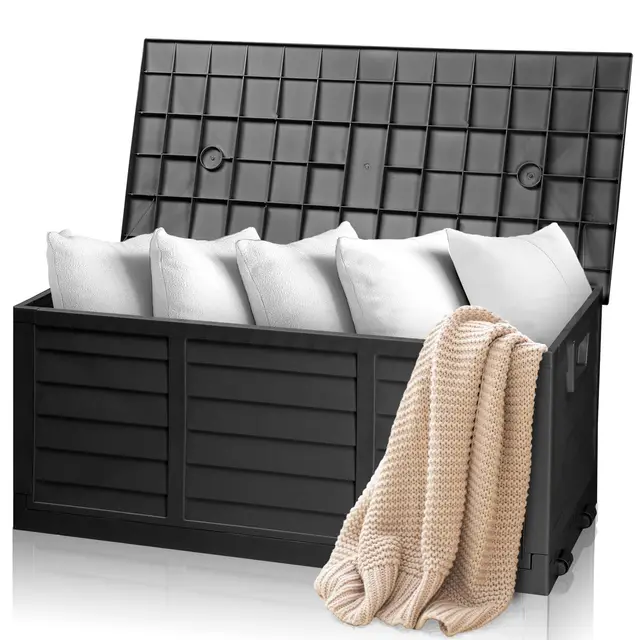 Bonnlo Gartenbox 284L, Klappbare Auflagenbox mit 2 Rädern, Gartenbox Wasserdicht, UV-beständig&schmutzabweisend,für Garten, Pool, Balkon und Hof,Schwarz,112,7 * 53,3 * 50,2cm