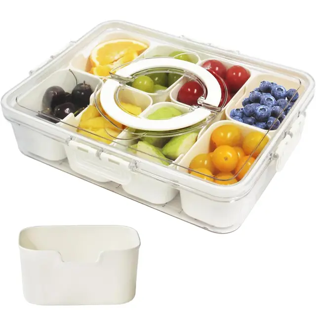 Snack Aufbewahrungsbox Süßigkeiten Box mit Deckel & Griff, Nussbonbons Trockenfrüchte Lebensmittel Tablett Getrocknete Obst Platte Fächer, Obstbox Trockenobstbehälter Geteilte Serviertabletts Teller