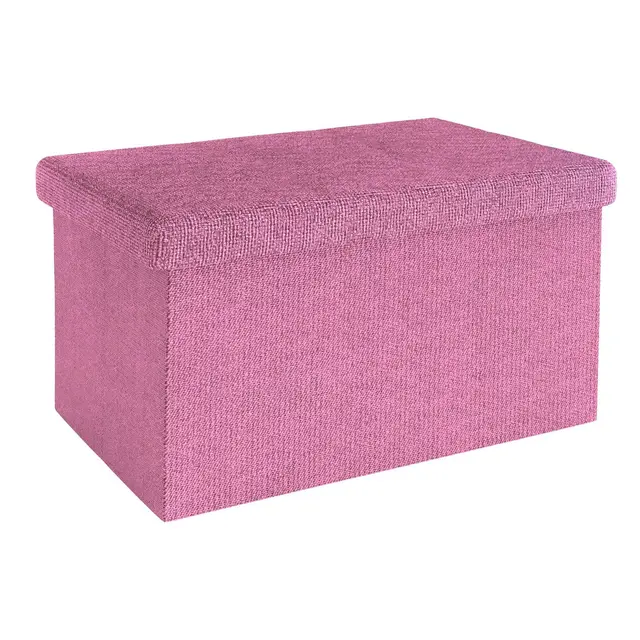 INTIRILIFE Faltbare Sitzbank 49x30x30cm in KIRSCHBLÜTEN PINK - Sitzwürfel Stoff mit Stauraum und Deckel in Leinen Optik - Sitzcube Fußablage klappbare Aufbewahrungsbox Truhe Hocker