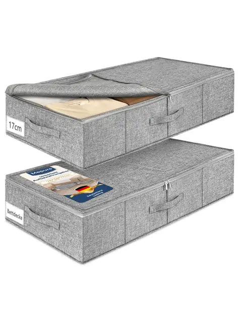 mepure Unterbett Aufbewahrungsbox, 76×38×17cm-50L Faltbare Unterbettkommode mit Deckel & Doppelreißverschluss, Waschbare Unterbettbox für Kleidung, Decken, Bettlaken, Kissen, 2 Stück