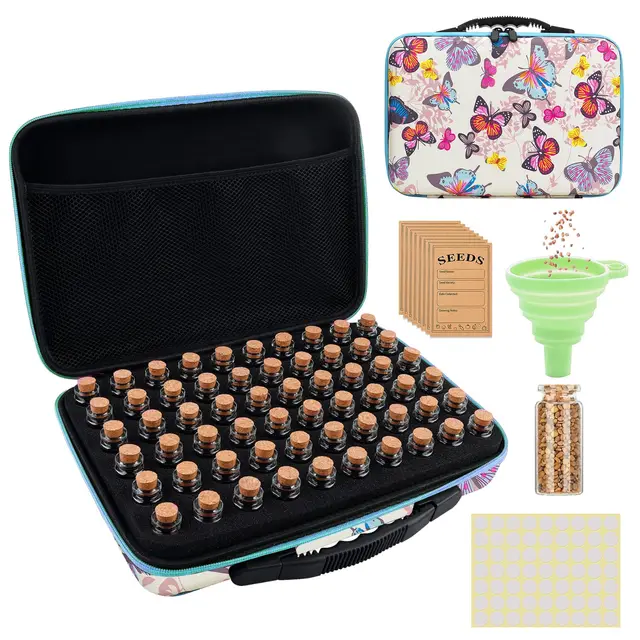 BORDEAG Saatgut Aufbewahrungsbox, 60 Slots Samen Organizer mit Trichter Etikettenaufklebern, Seed Storage Organizer, Saatgut Box Aufbewahrung für Chili Blumensamen Tomatensamen Samen Gemüsesamen