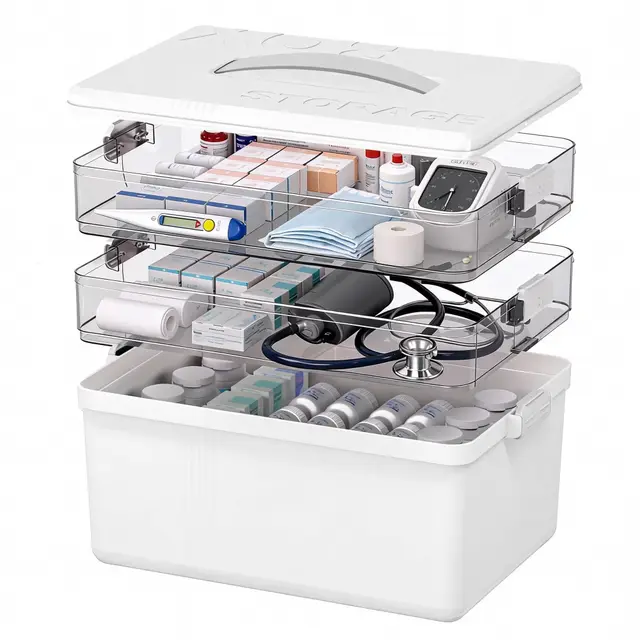 3-Regal Medikamenten Aufbewahrung, 33.5X22X24.5cm Medikamentenbox mit Tragbarer Ledergriff, Multifunktionale medikamenten organizer für Haushalt, Hobby, Medizinschrank