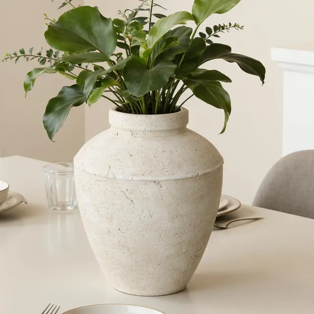 Hometopia Krug Keramikvase Stein Optik Beige Deko Vase 30 cm Höhe | Rustikale Krug Keramikvase, Stein Optik, Vase Beige Vintage Deko, Handmade Keramik Deko, Boho & Landhausstil