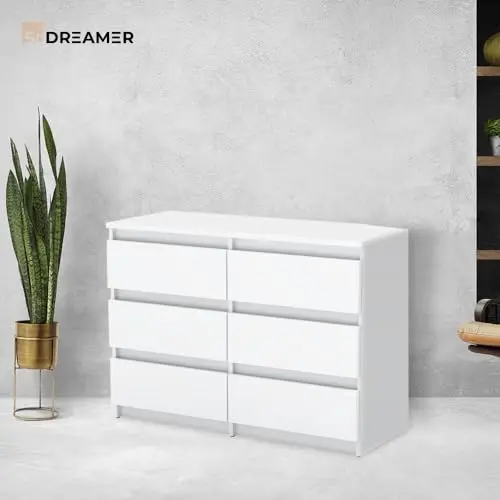Kommode mit 6 Schubladen Weiß | 100x33x71 cm| Große geräumige Schubladenschrank | Ideal für Schlafzimmer, Wohnzimmer, Kinderzimmer und Büro