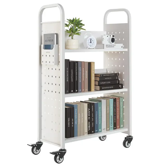 vevor bücherwagen l-form 3 etagen weiß