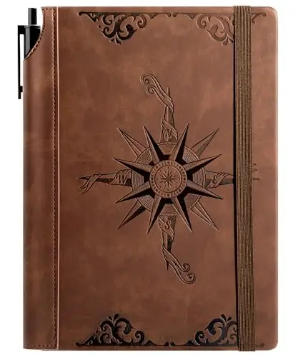 CAGIE Notizbuch A5 Leder Liniert, Hardcover Tagebuch mit Stift, Vintage Relief Tagebuch für Männer, 288 Seiten 100 GSM Papier, Reisetagebuch, für Büro & Tagesnotizen, Braun