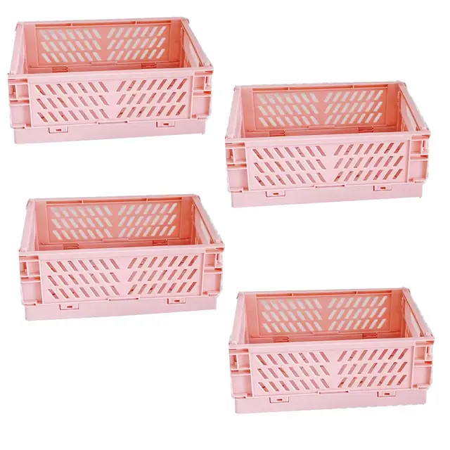 4 Stück Rosa Klappbox 20×15×9cm,Klappkiste Körbe Aufbewahrung Zusammenklappbarer Tragbar Aufbewahrunskisten Bunt aufbewahrungskiste Geeignet für Küche,Bad,Büro,Schlafzimmer