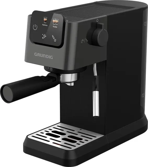 Grundig - KSM 4330 Siebträgermaschine - 1628 W - 15 Bar Pumpendruck - Espressoautomat mit Touch-Display - Milchaufschäumdüse - Tassenwärmer - 1,1L Wassertank - Kompakte Bauweise - Silber/Schwarz