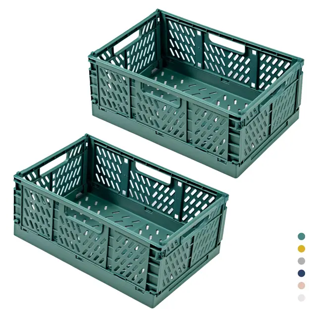 2 Stück Faltbare Kunststoff Aufbewahrungsbox, Einkaufskiste Klappbar, Stabil Klappboxen Faltbar für Küche, Büro, Schlafzimmer, Schrank, Schublade (Grün, 30.5*20*12.5)