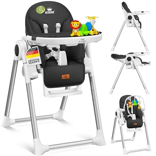 KIDIZ® 3in1 Hochstuhl Kinderhochstuhl inkl. Spielbügel, Babyliege, Kombihochstuhl Babyhochsitz,7 höhenverstellbar Verstellbare Rückenlehne, mitwachsend ab 0 bis 36 Monate Babystuhl, Schwarz