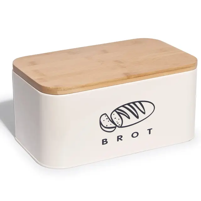 Theo&Cleo Retro Brotkasten mit Bambusdeckel Beige