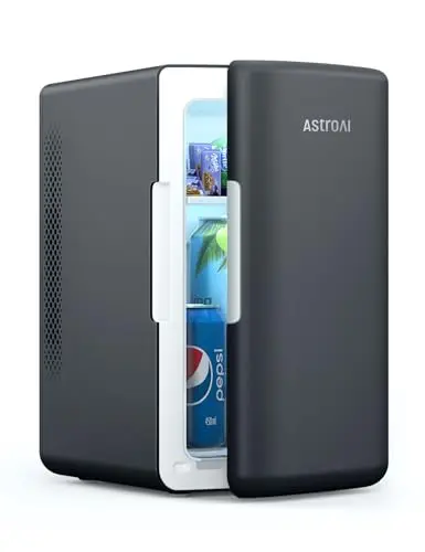 AstroAI Mini Kühlschrank, Mini Fridge 6 Liter / 8 Dosen mit Kühl- und Heizfunktion, Minikühlschrank mit 220V AC/12V DC für Autos, Skincare, Büros und Schlafsäle, Schwarz