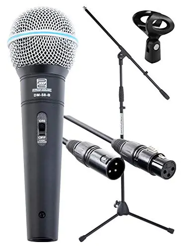 Pronomic Superstar Mikrofonset (Komplettset, dynamisches Gesangs Mikrofon, Galgenständer, 5m XLR-Kabel, Mikrofonklemme) schwarz