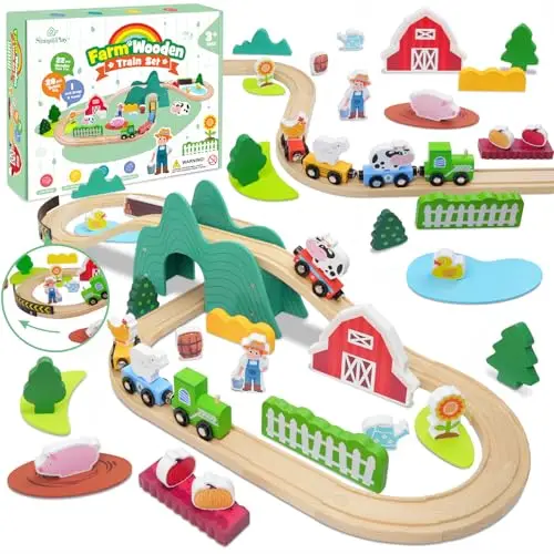 simpliplay holzeisenbahnset 49-teilig