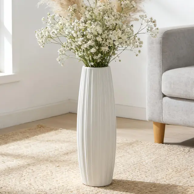 Weiße Keramik Vase 17.7 Inches/45 cm Tall Floor Flower Vase Halter Dekorative Große Vasen für Tisch Centerpieces Regal Home Decor Wohnzimmer Getrocknete Blumen Einfache Arrangement