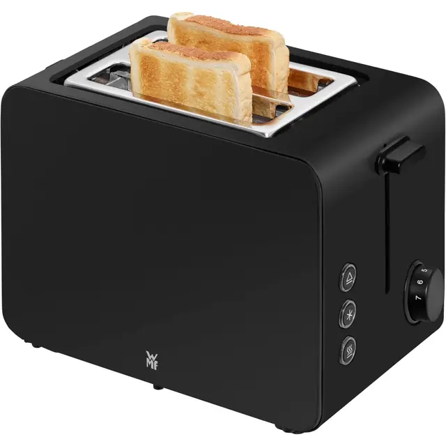 WMF Stelio Toaster 2 Scheiben Edelstahl, Doppelschlitz Toaster mit Brötchenaufsatz, Bagel-Funktion, 7 Bräunungsstufen, 900 W, edelstahl matt schwarz