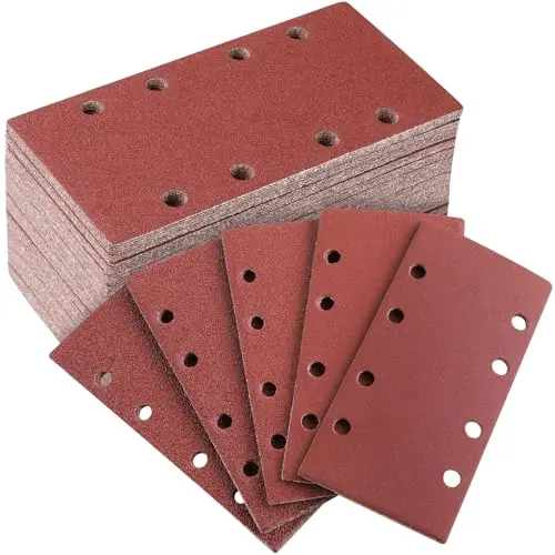 50 Stück 93 x 185 mm Schleifpapier Set 40/60/80/120/240 Körnung Klett Schleifblätter 8 Loch für Schwingschleifer Rechteck Schleifpad für Holz Metall Lack Farbe Schleifen