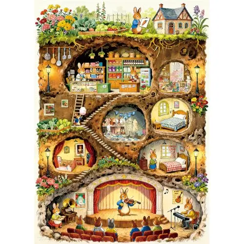 HUADADA Puzzle 1000 Teile - Puzzle 1000 Teile Erwachsene - Familieninteraktives Puzzle Geschenk -Thema:Kaninchenbau